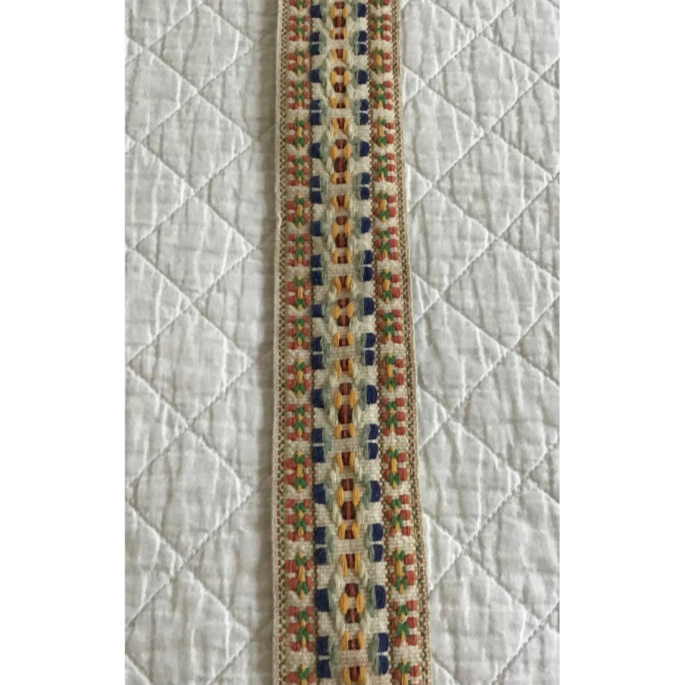 Boho Embroidered Geometric D-Ring Belt‎ Leather Backed Multi Color M/L Western - Picture 2 of 10